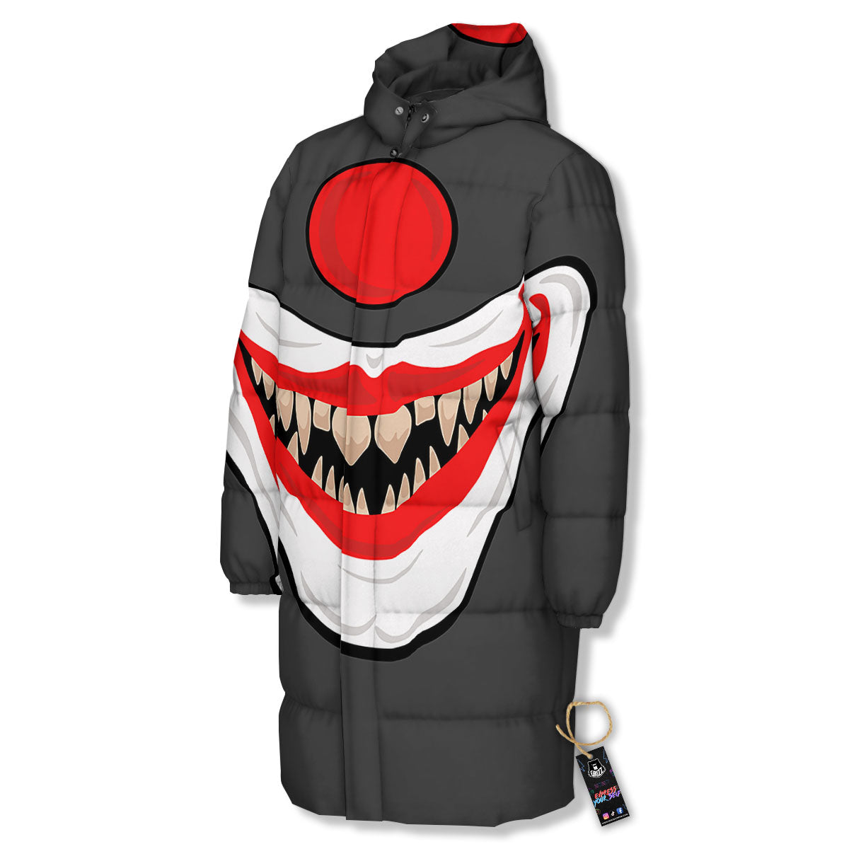 Smiling Clown Halloween Print Long Down Jacket-grizzshop