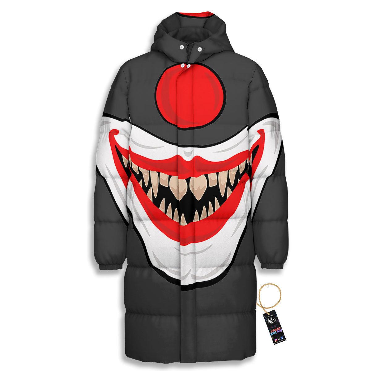 Smiling Clown Halloween Print Long Down Jacket-grizzshop