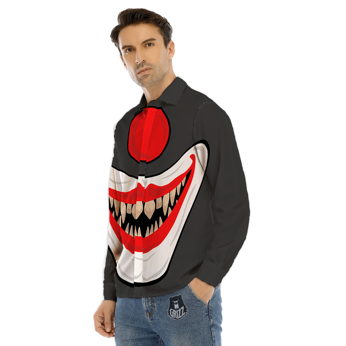 Smiling Clown Halloween Print Men's Dress Shirts-grizzshop