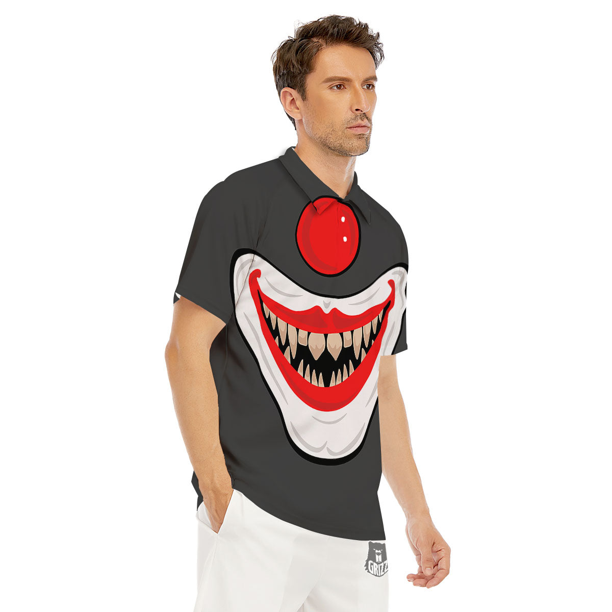 Smiling Clown Halloween Print Men's Golf Shirts-grizzshop