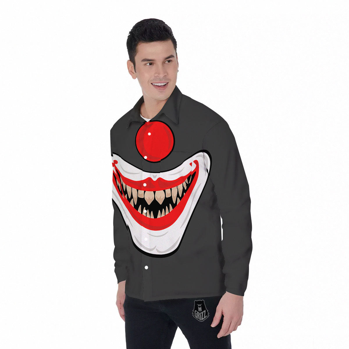 Smiling Clown Halloween Print Men's Long Sleeve Shirts-grizzshop