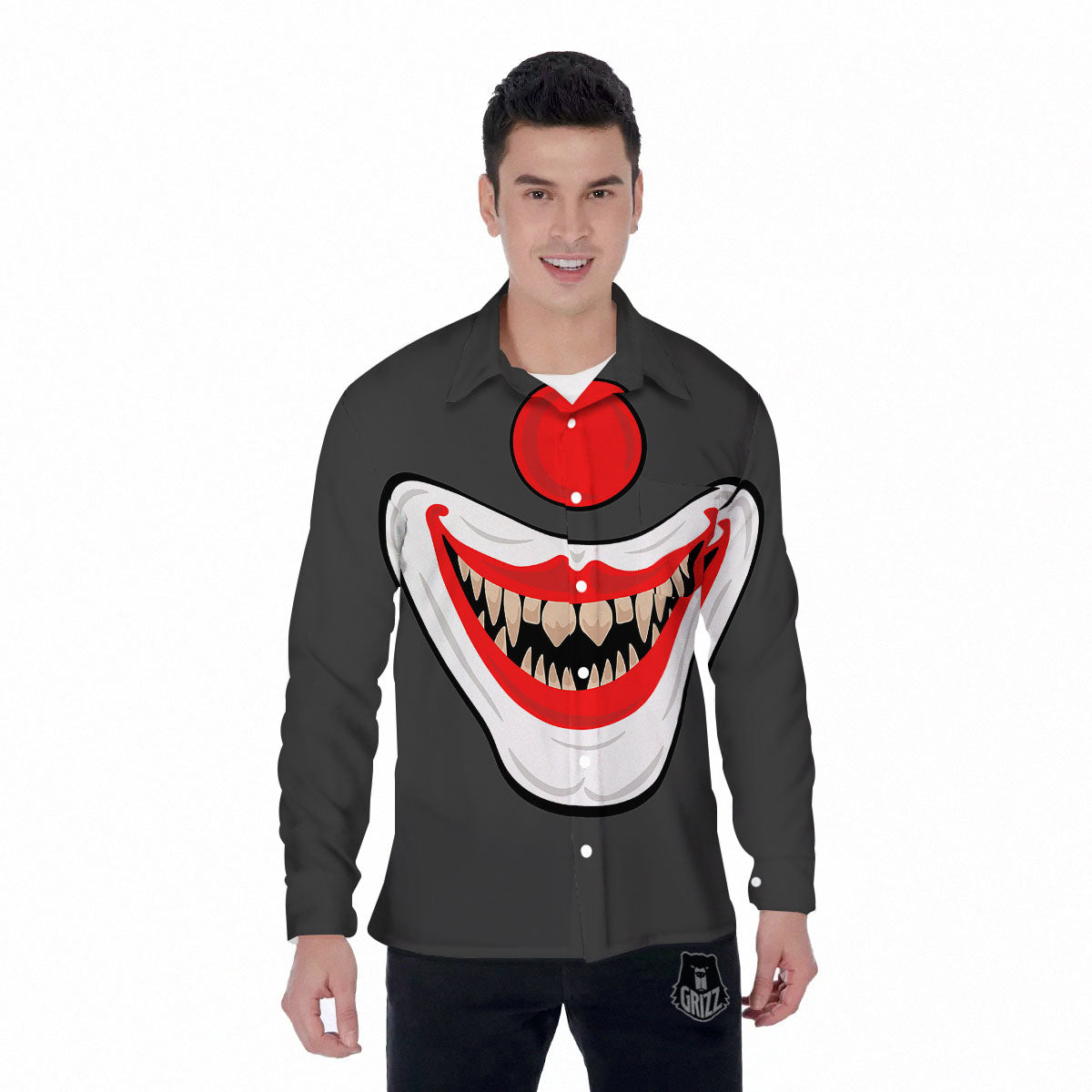 Smiling Clown Halloween Print Men's Long Sleeve Shirts-grizzshop