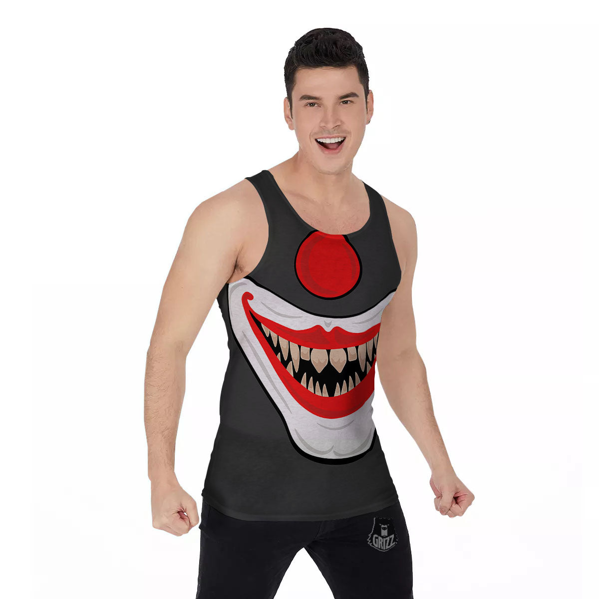 Smiling Clown Halloween Print Men's Tank Top-grizzshop