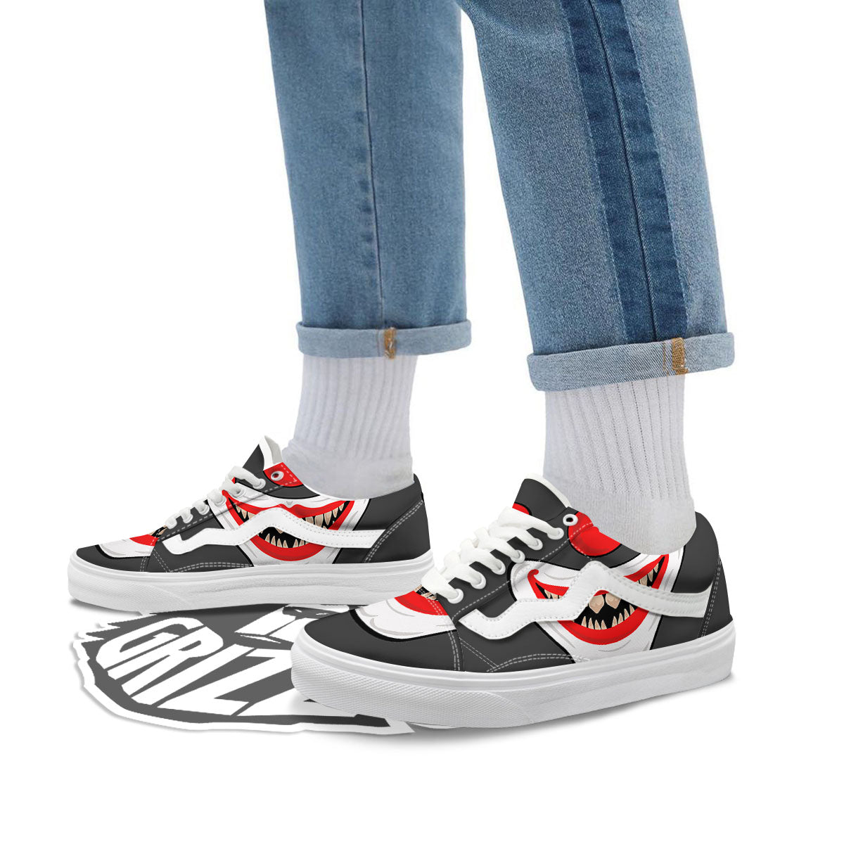 Smiling Clown Halloween Print Skate Shoes-grizzshop