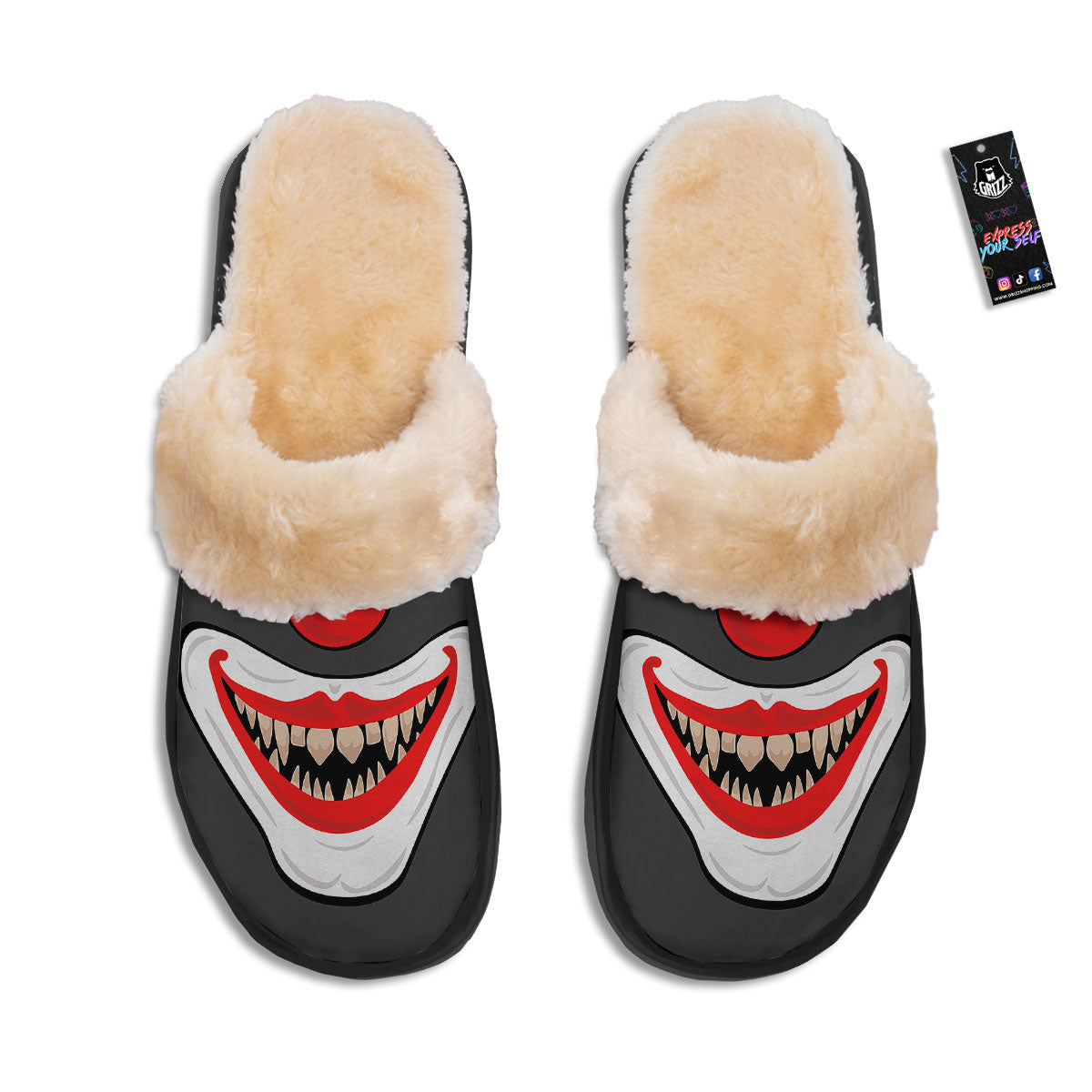 Smiling Clown Halloween Print Slippers-grizzshop