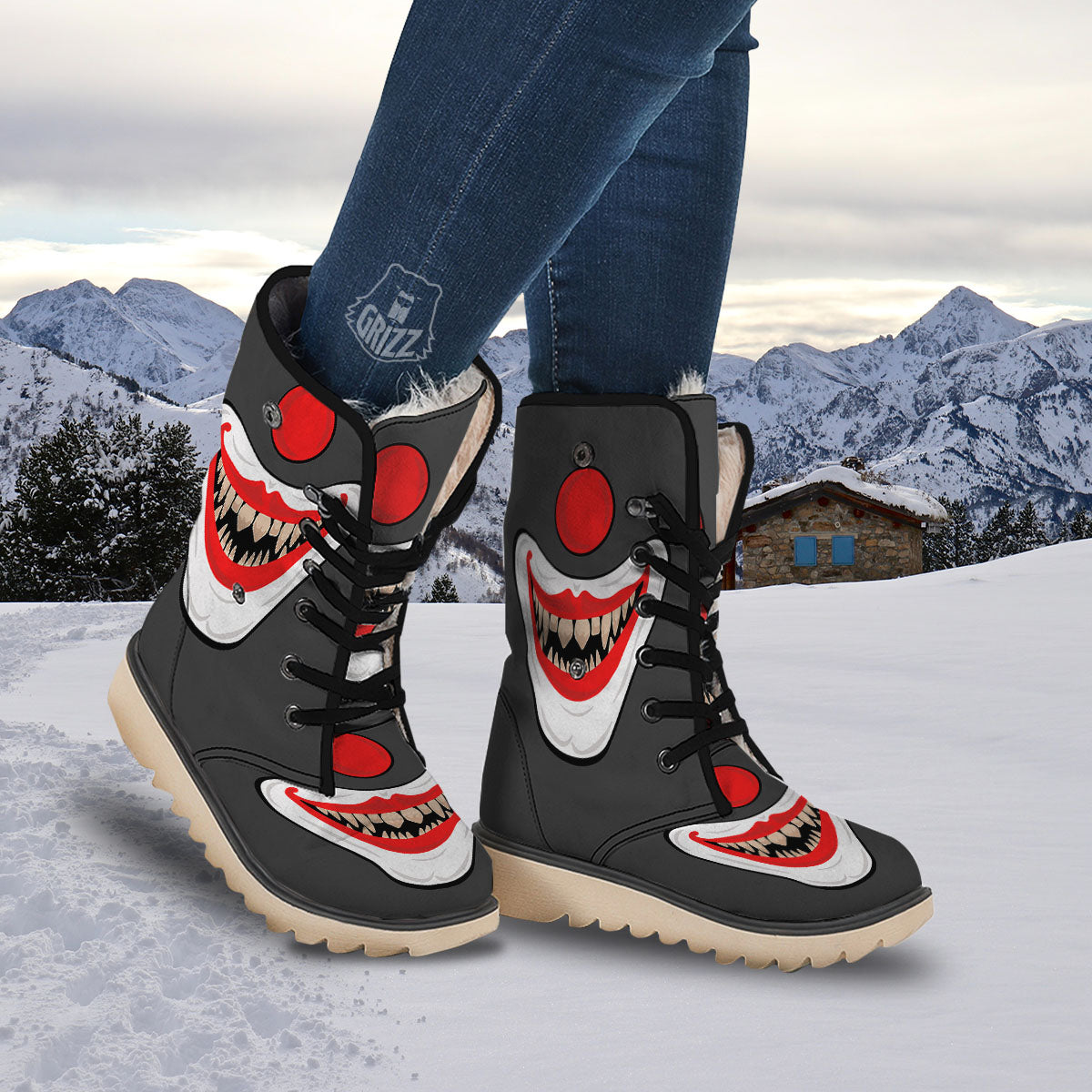 Smiling Clown Halloween Print Snow Boots-grizzshop
