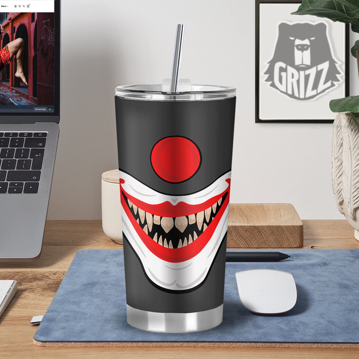 Smiling Clown Halloween Print Tumbler-grizzshop