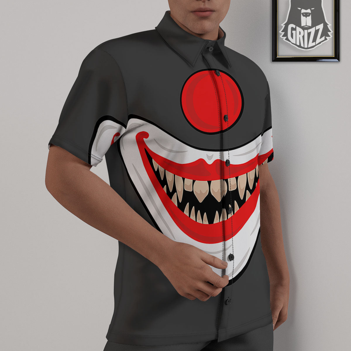 Smiling Clown Halloween Print Untucked Shirts-grizzshop