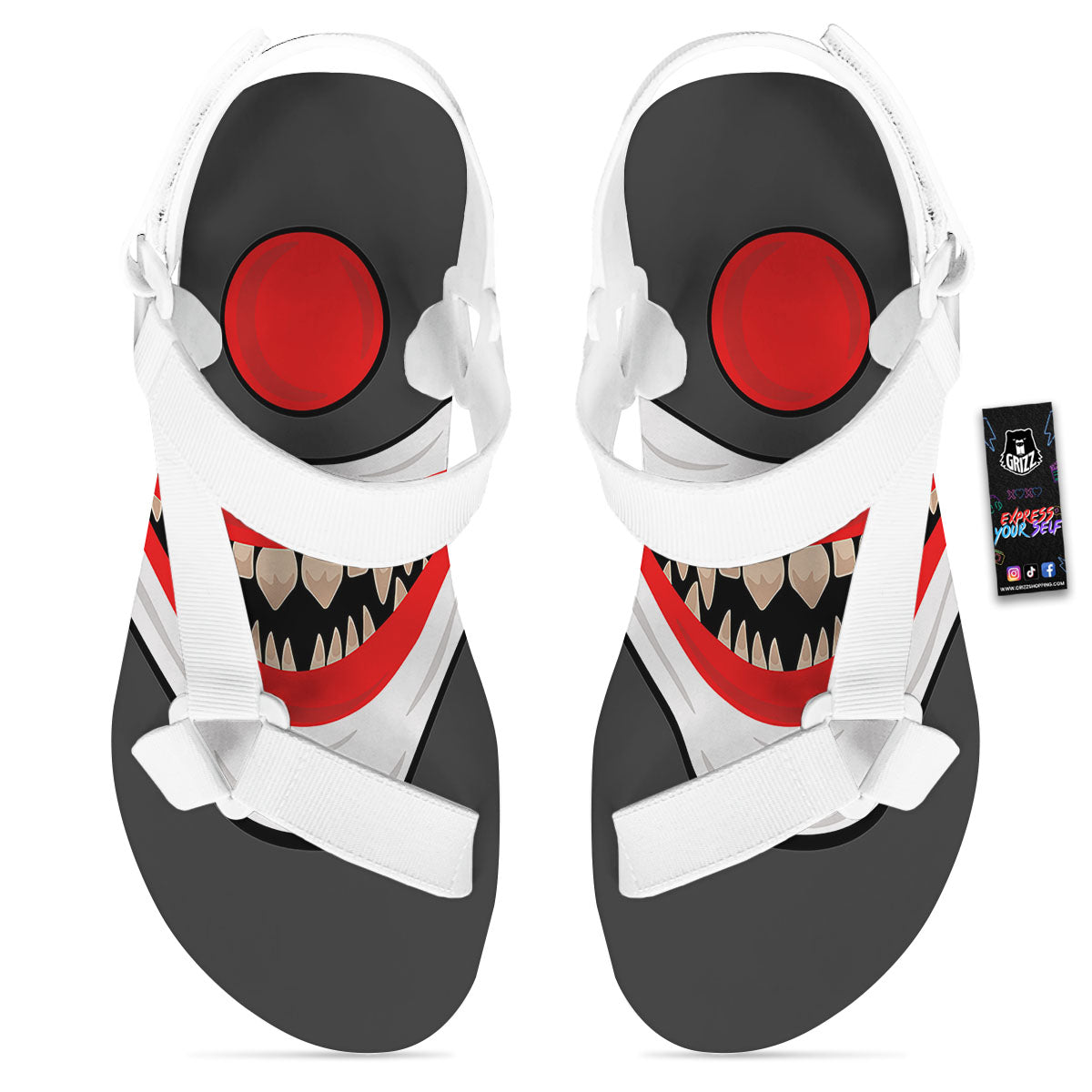 Smiling Clown Halloween Print White Open Toe Sandals-grizzshop