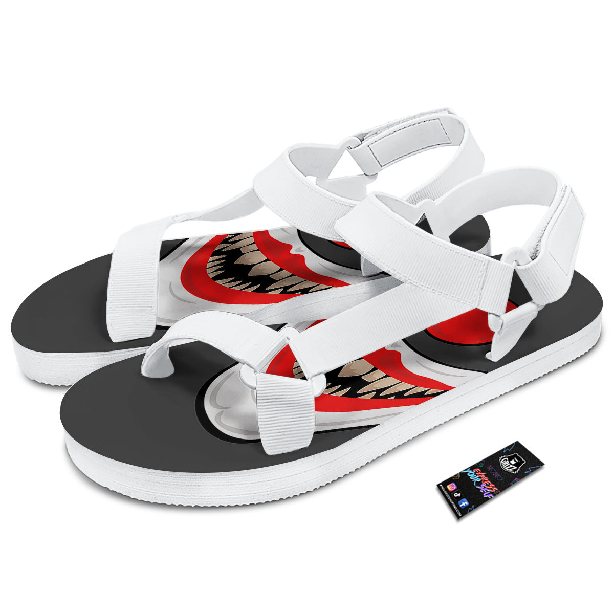 Smiling Clown Halloween Print White Open Toe Sandals-grizzshop
