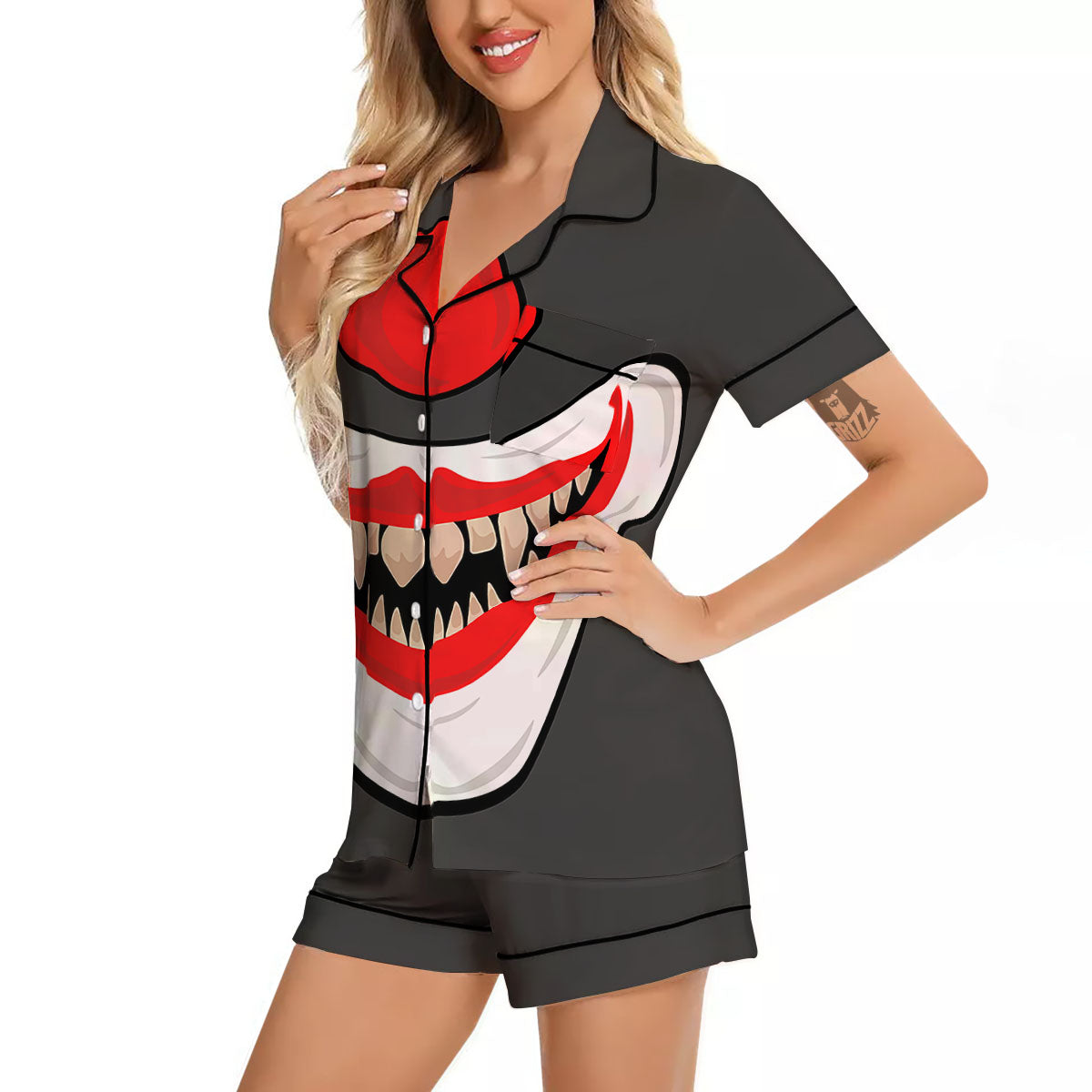 Smiling Clown Halloween Print Women Silk Pajamas-grizzshop
