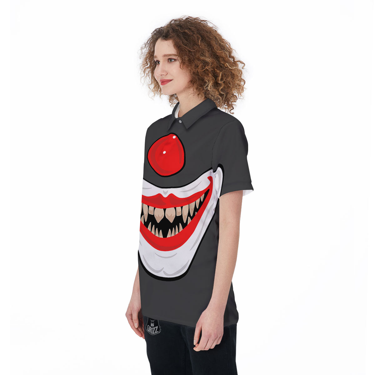 Smiling Clown Halloween Print Women's Golf Shirts-grizzshop