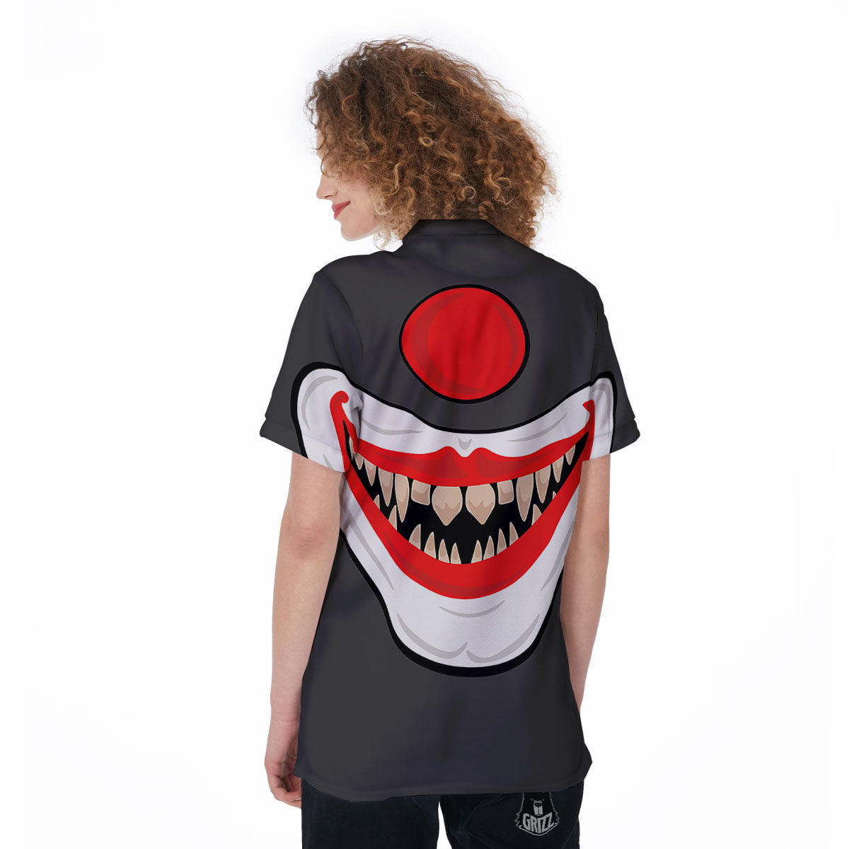 Smiling Clown Halloween Print Women's Golf Shirts-grizzshop