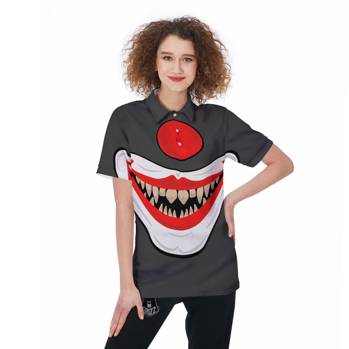 Smiling Clown Halloween Print Women's Golf Shirts-grizzshop