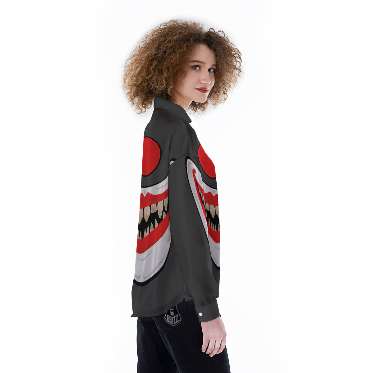 Smiling Clown Halloween Print Women's Long Sleeve Shirts-grizzshop