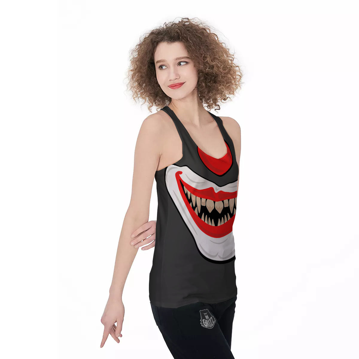 Smiling Clown Halloween Print Women's Racerback Tank Top-grizzshop