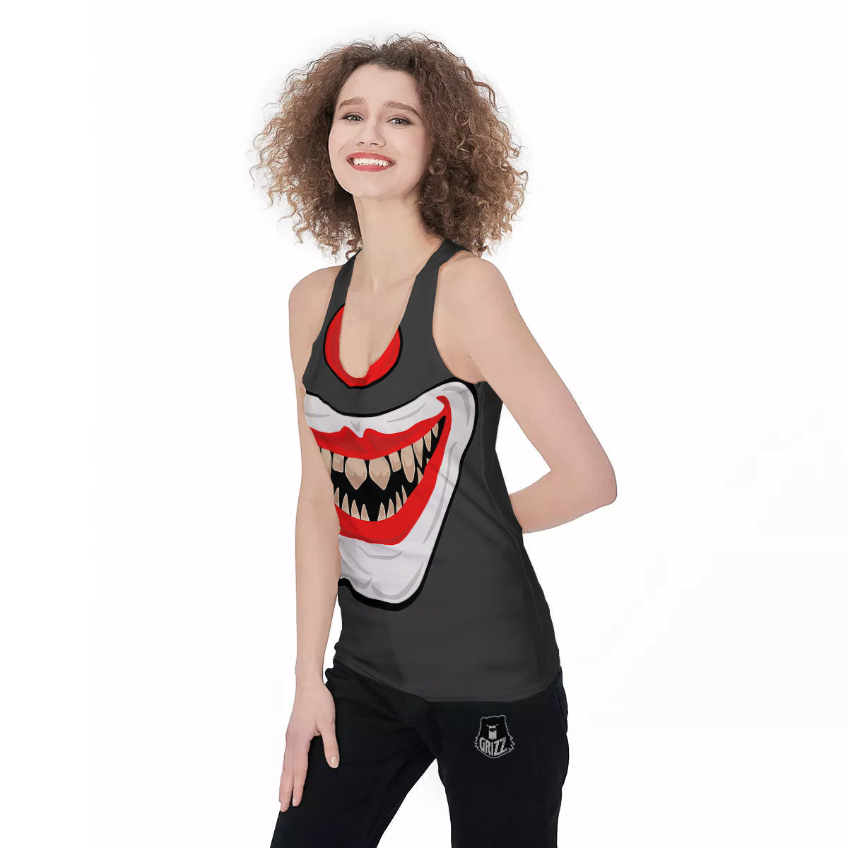 Smiling Clown Halloween Print Women's Racerback Tank Top-grizzshop