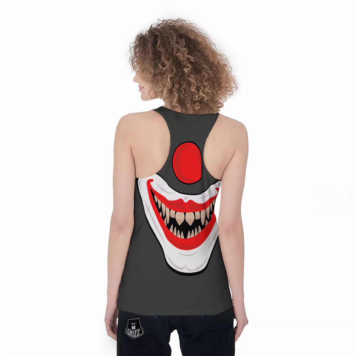 Smiling Clown Halloween Print Women's Racerback Tank Top-grizzshop