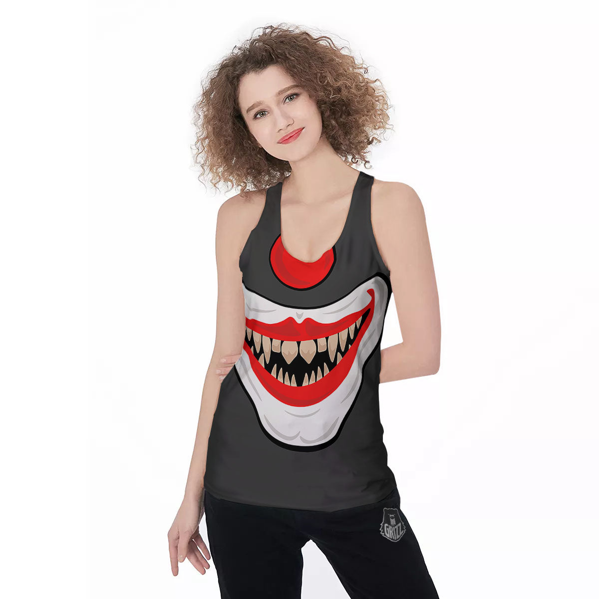 Smiling Clown Halloween Print Women's Racerback Tank Top-grizzshop
