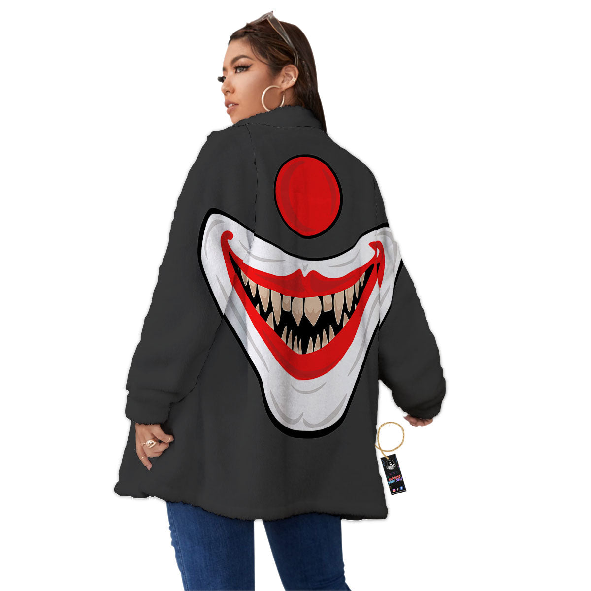 Smiling Clown Halloween Print Women's Sherpa Jacket-grizzshop