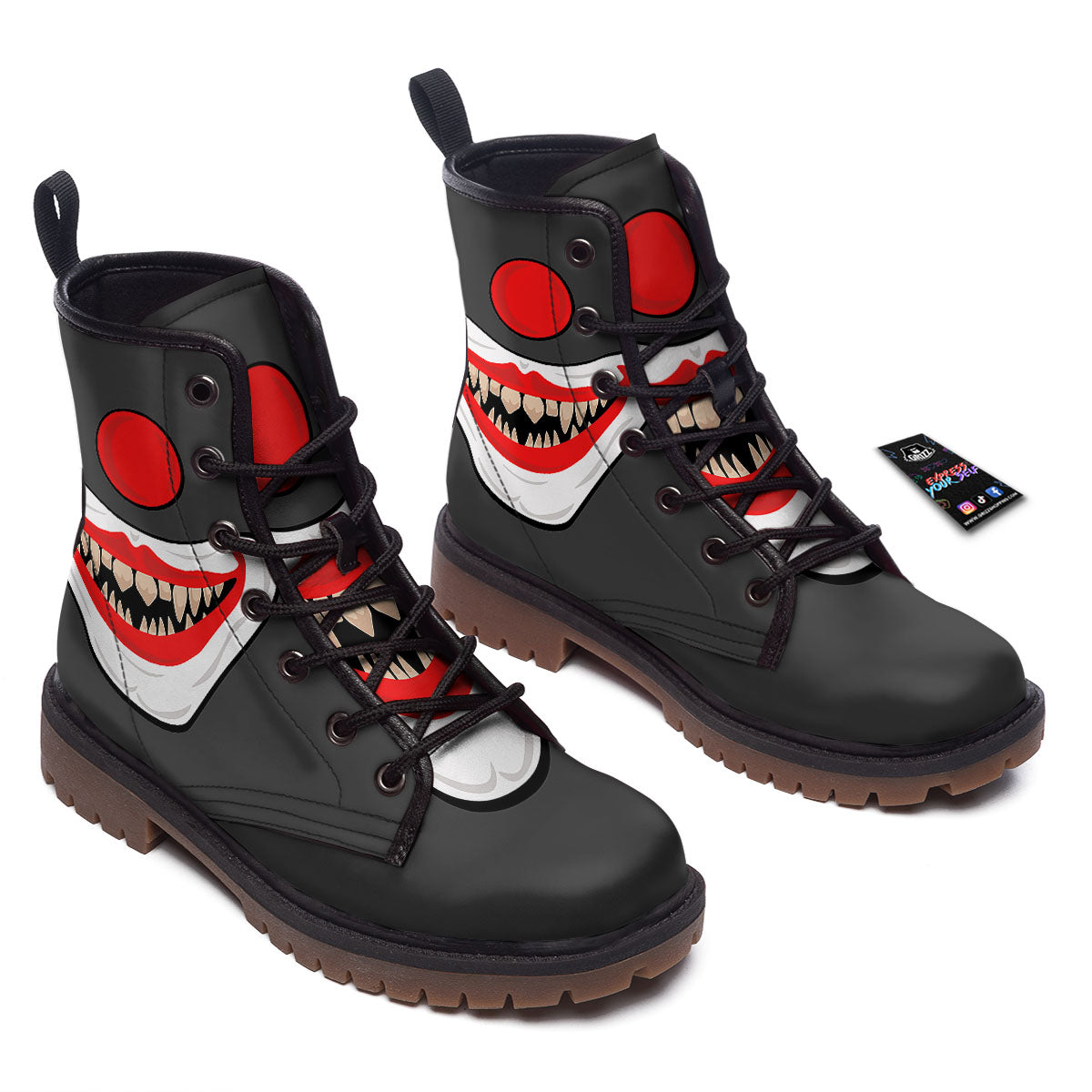 Smiling Clown Halloween Print Work Boots-grizzshop