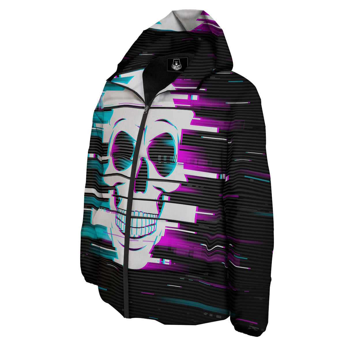 Smiling Skull Glitch Print Down Jacket-grizzshop