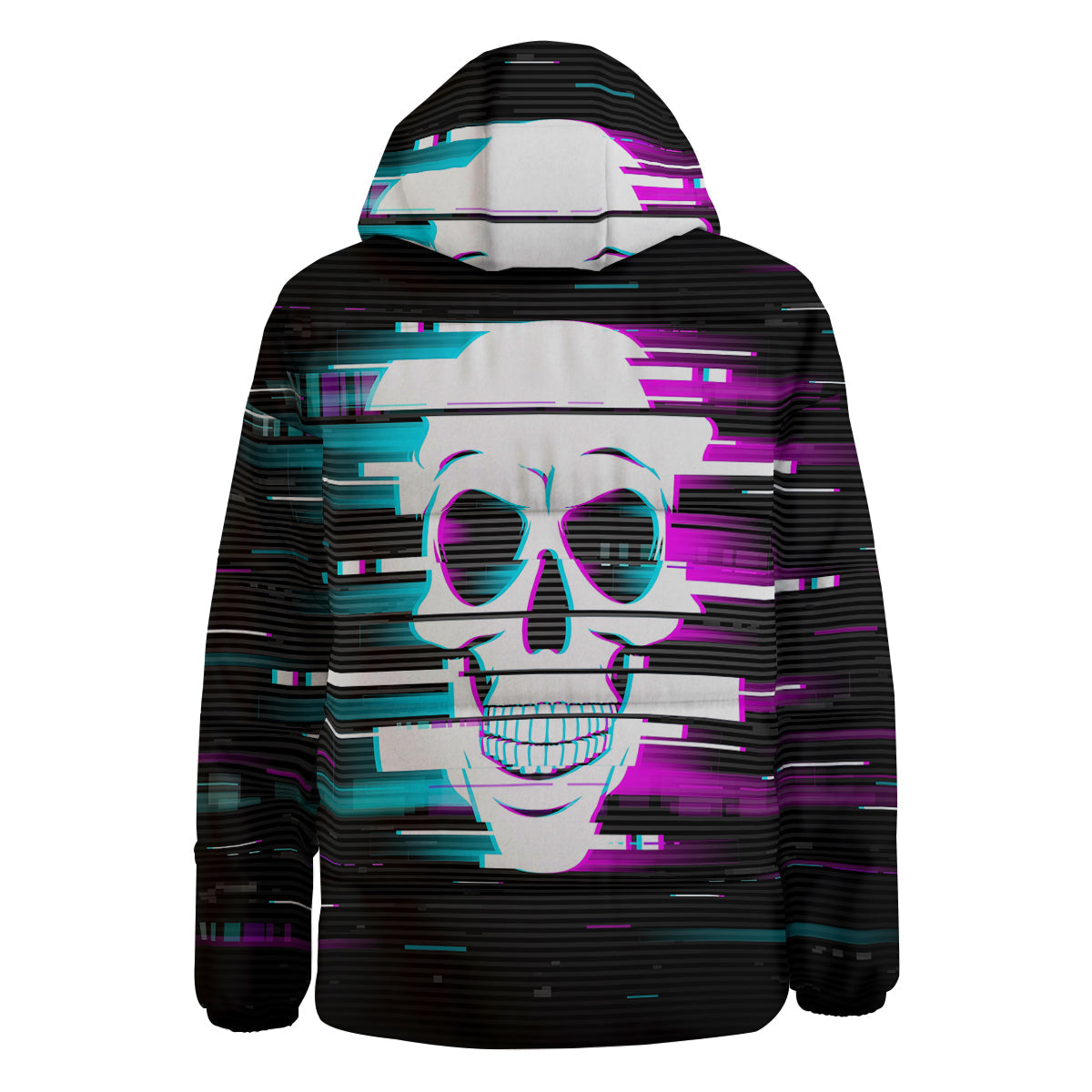 Smiling Skull Glitch Print Down Jacket-grizzshop