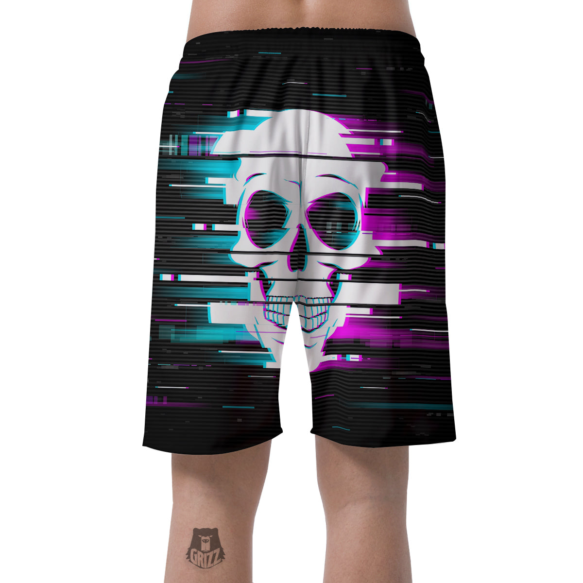 Smiling Skull Glitch Print Men's Shorts-grizzshop