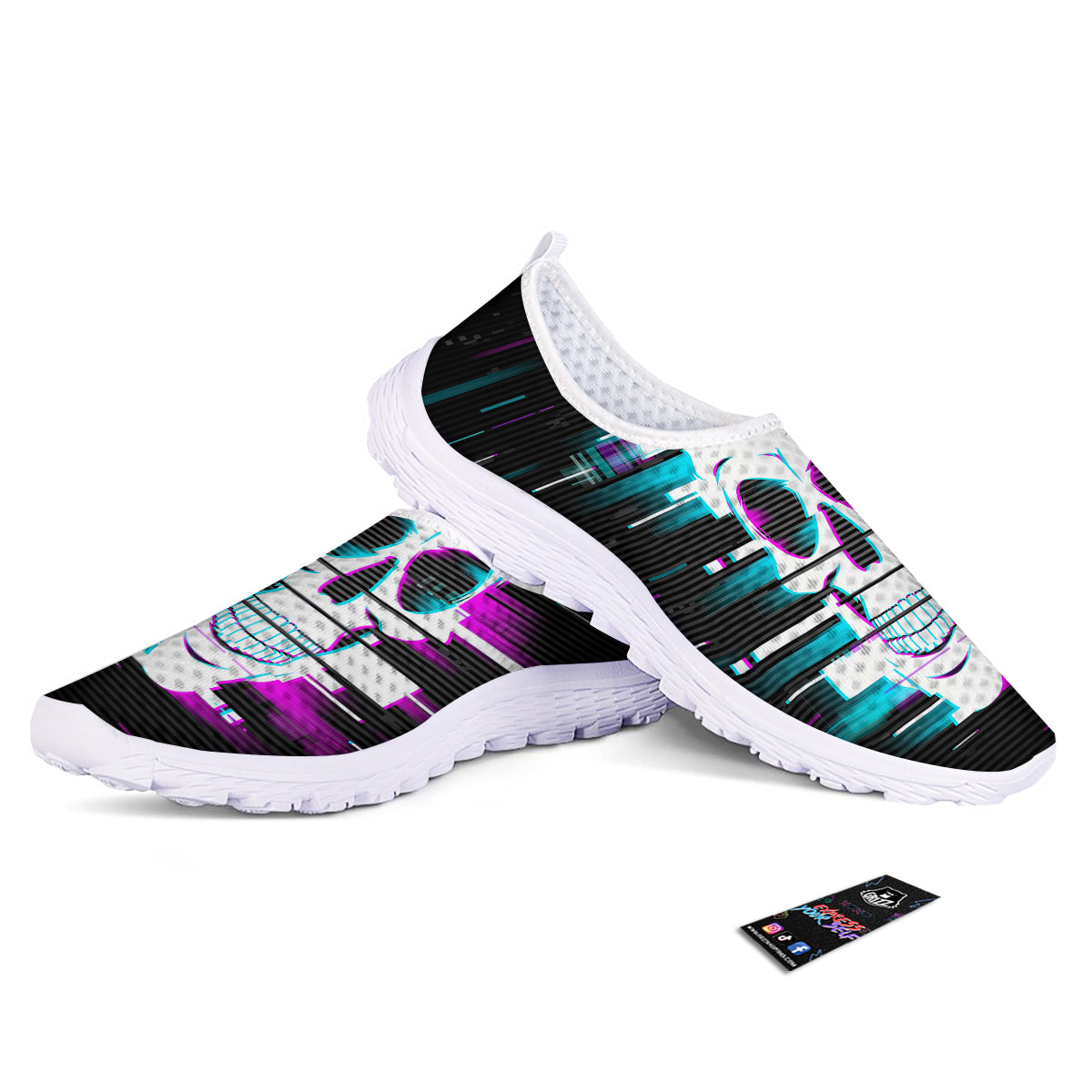 Smiling Skull Glitch Print Nurse Shoes-grizzshop