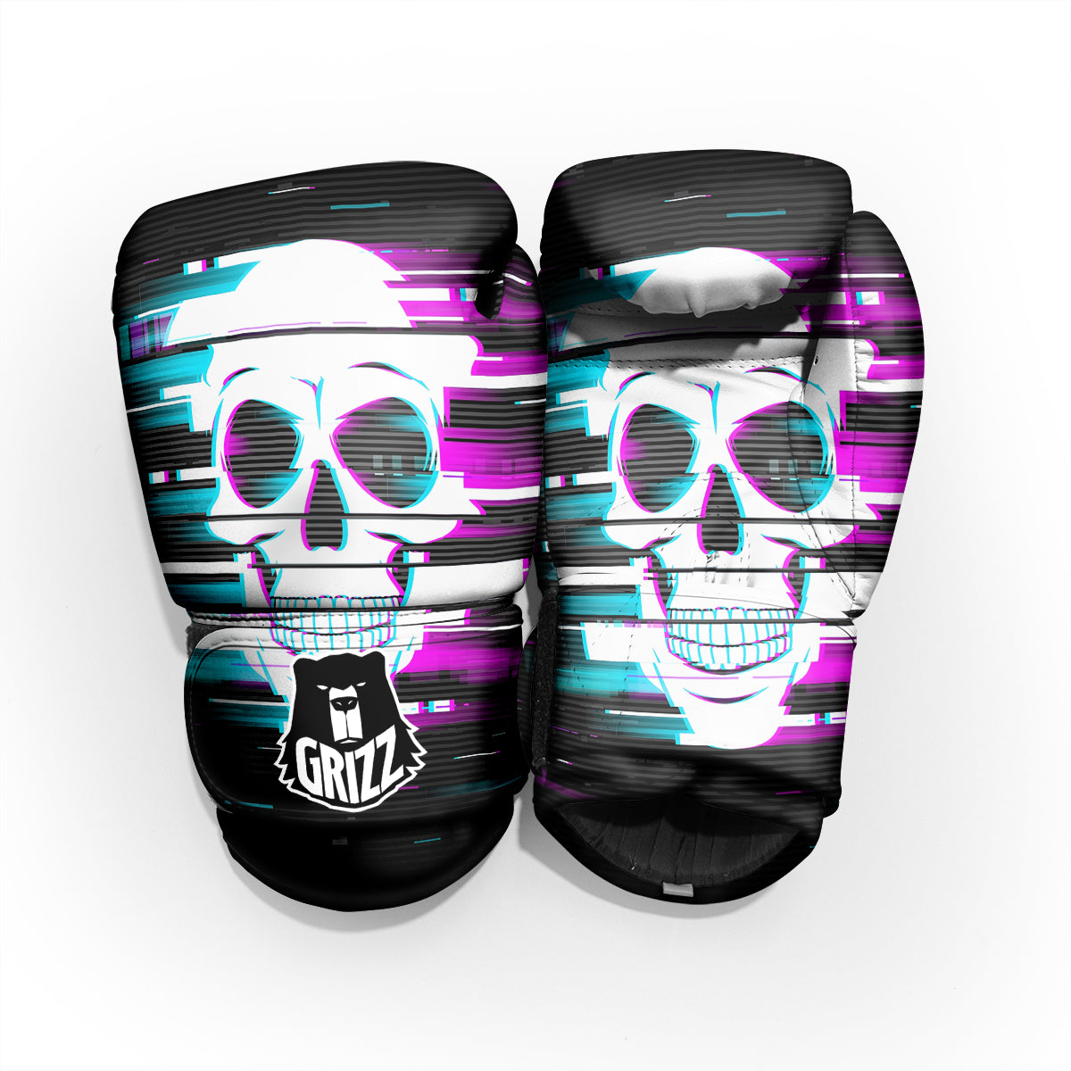 Smiling Skull Glitch Print Pro Boxing Glove