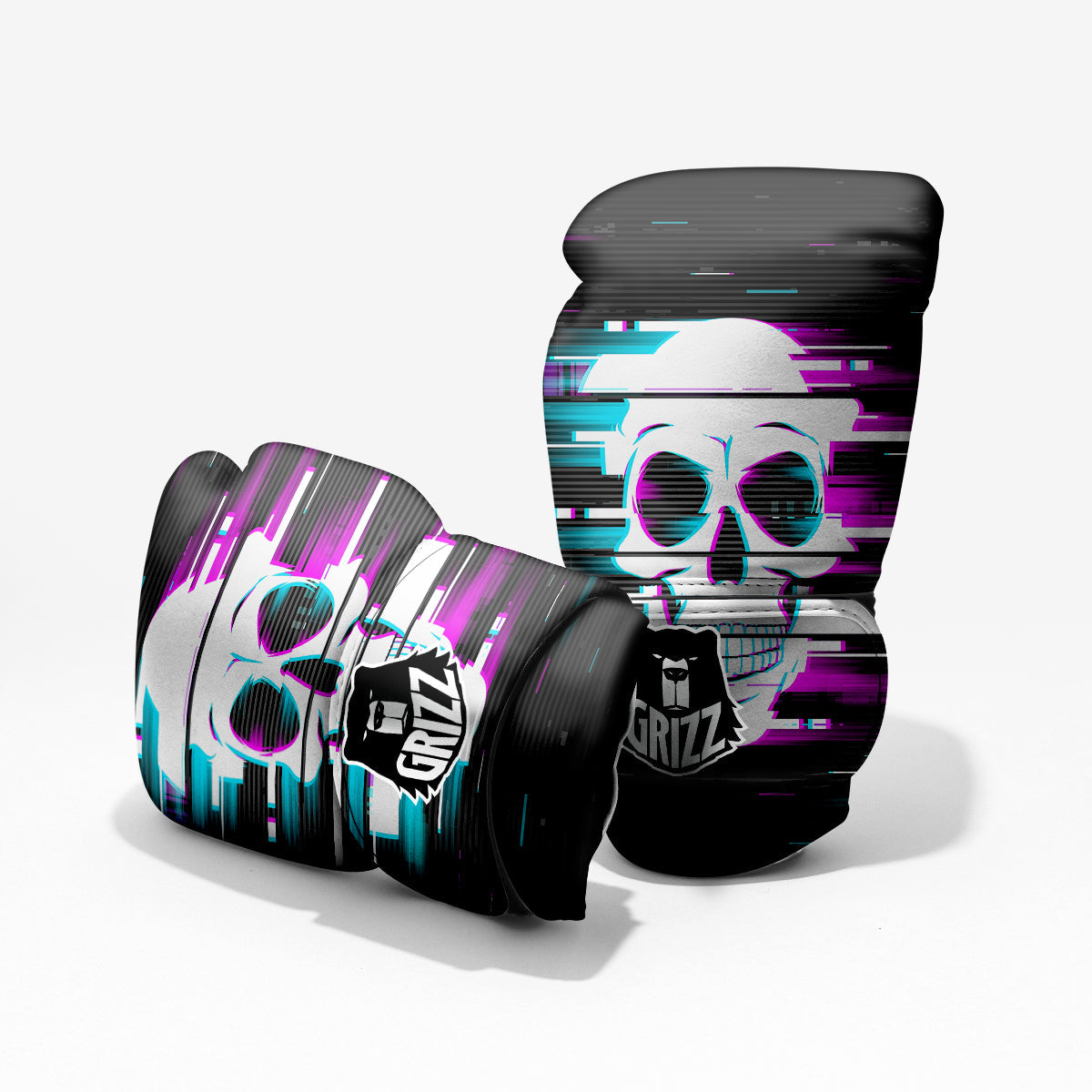 Smiling Skull Glitch Print Pro Boxing Glove