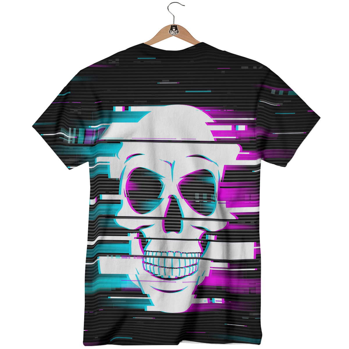 Smiling Skull Glitch Print T-Shirt-grizzshop