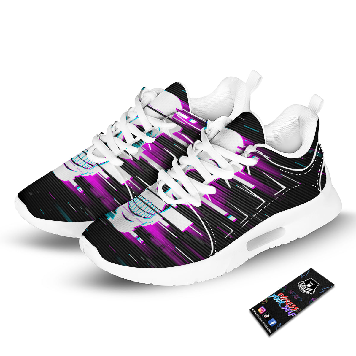 Smiling Skull Glitch Print Tennis Shoes-grizzshop
