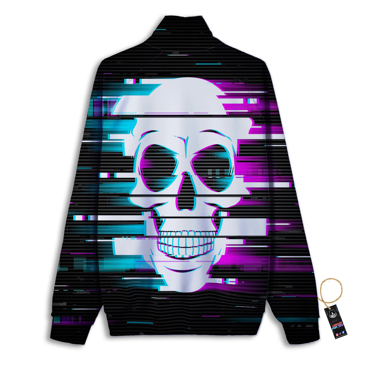 Smiling Skull Glitch Print Track Jacket-grizzshop