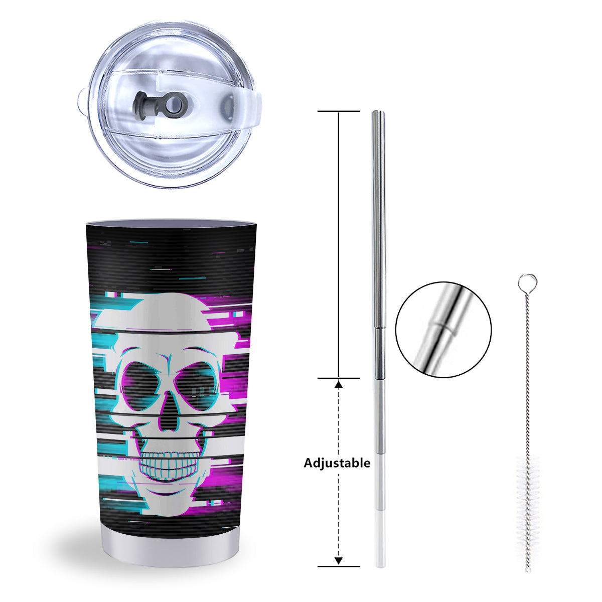 Smiling Skull Glitch Print Tumbler-grizzshop