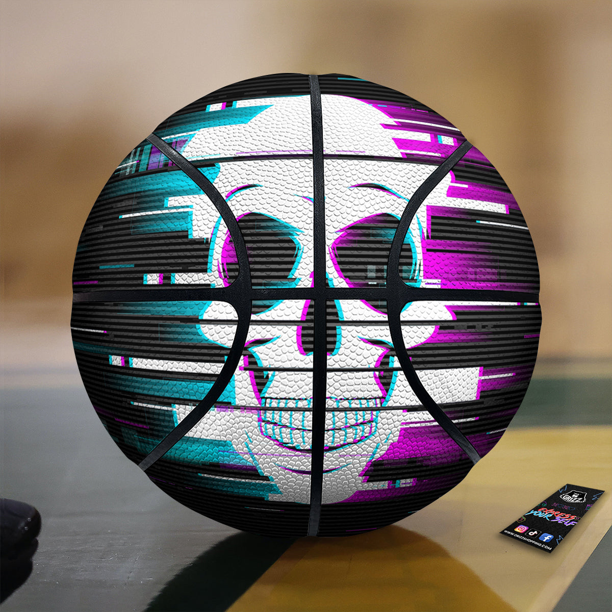 Smiling Skull Glitch Print Basketball