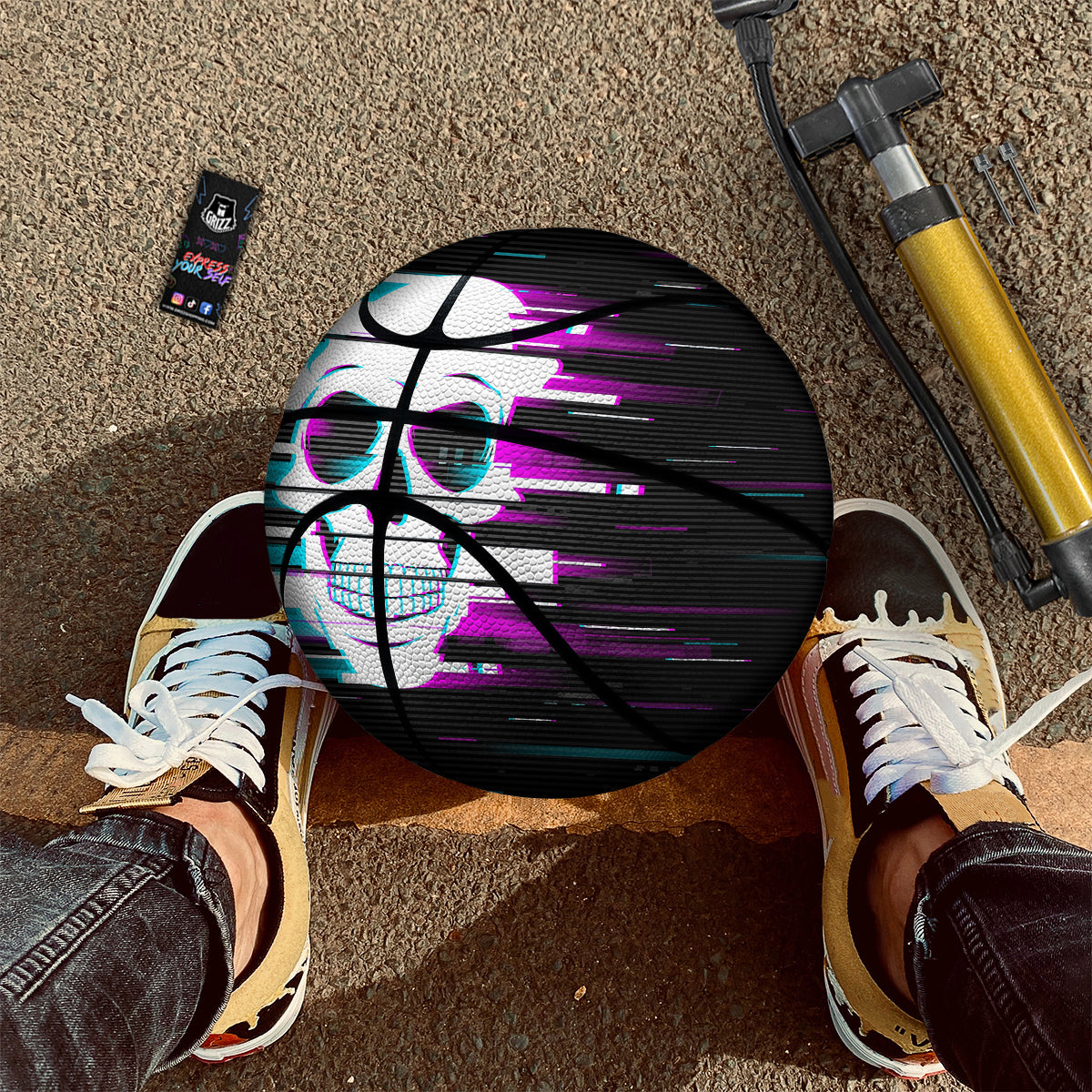 Smiling Skull Glitch Print Basketball