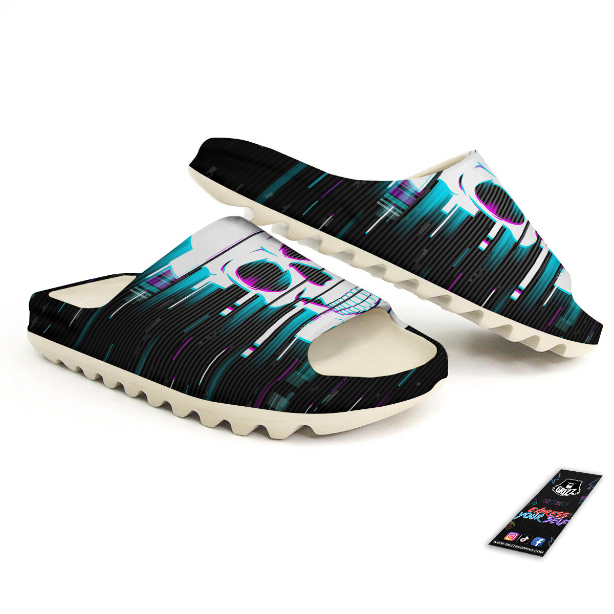 Smiling Skull Glitch Print Sandals-grizzshop