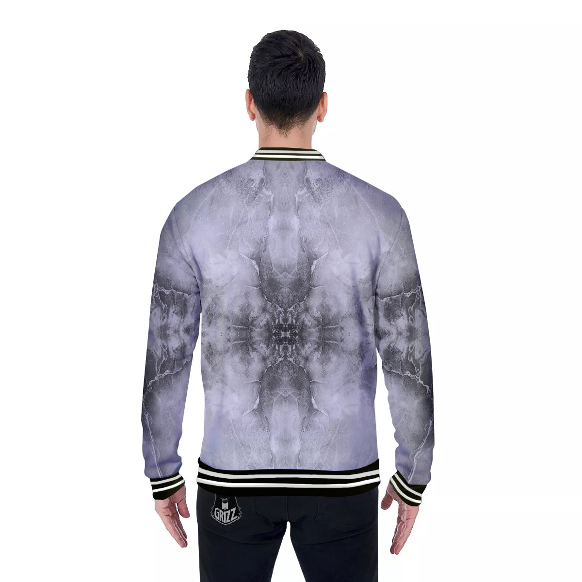 Smoke Marble White Grey Print Pattern Baseball Jacket-grizzshop
