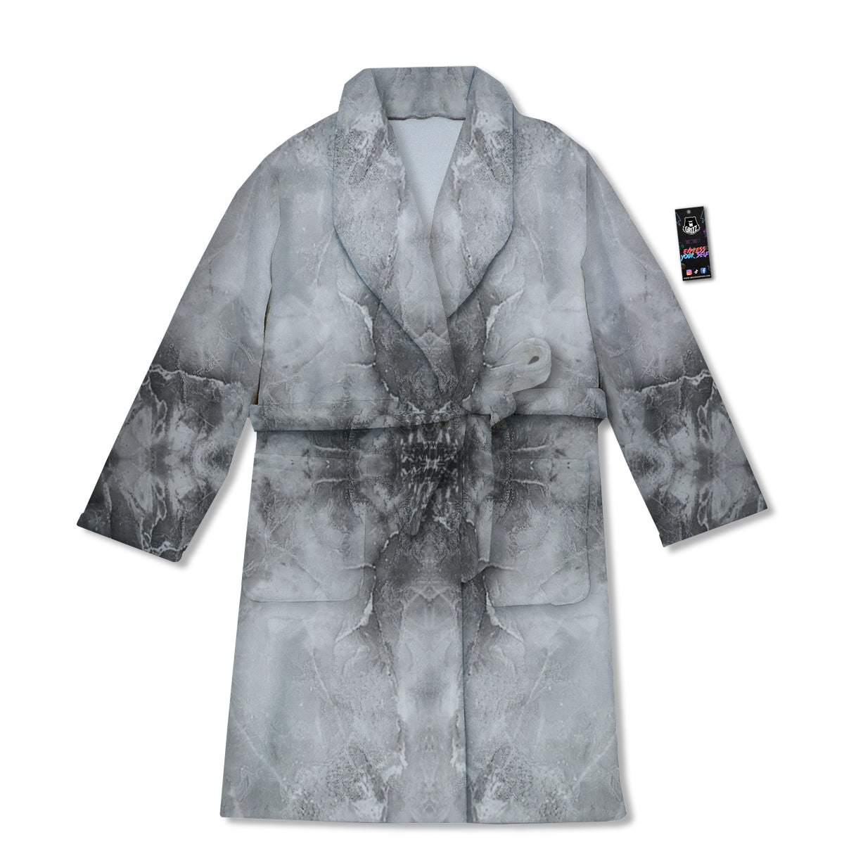Smoke Marble White Grey Print Pattern Bathrobe-grizzshop