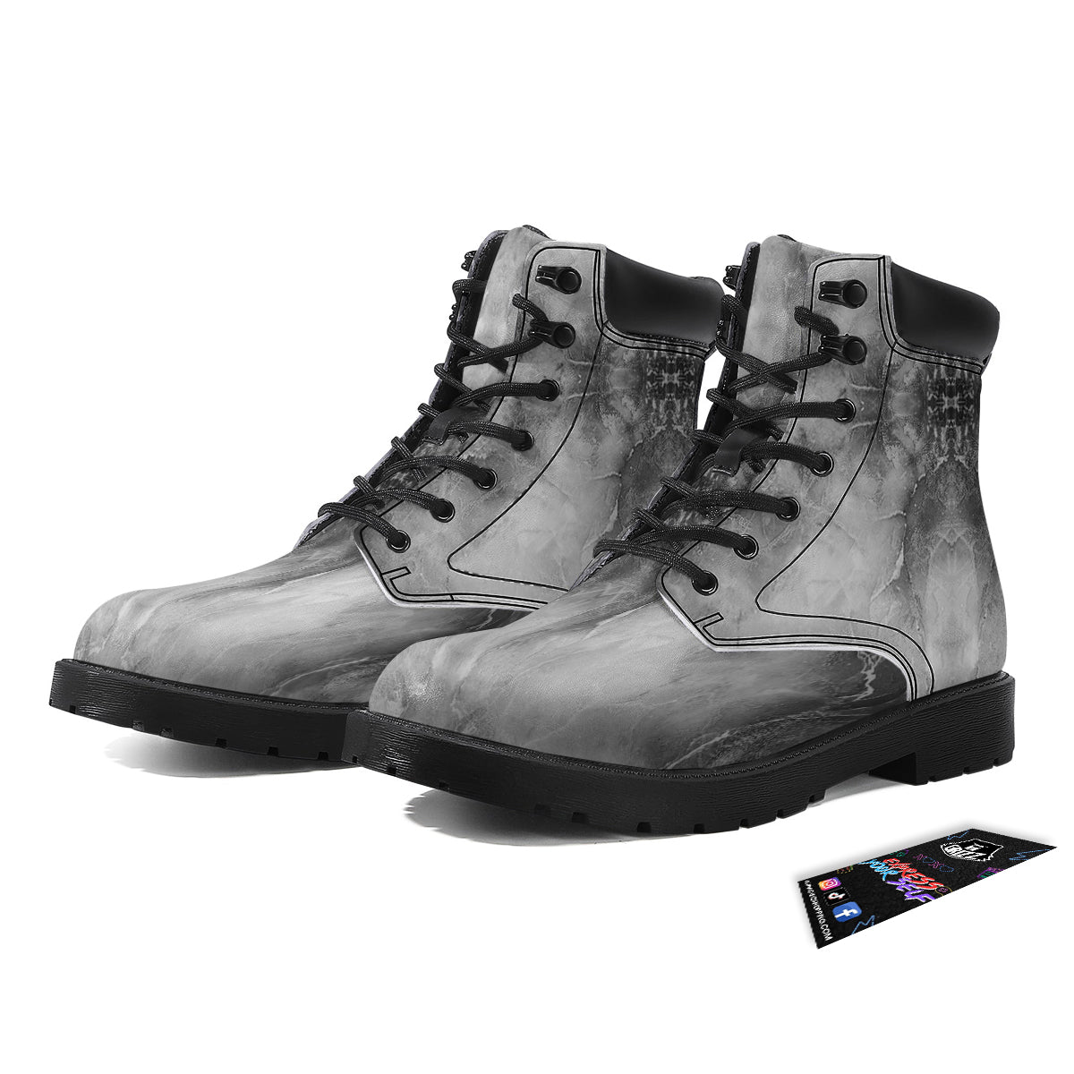 Smoke Marble White Grey Print Pattern Boots-grizzshop