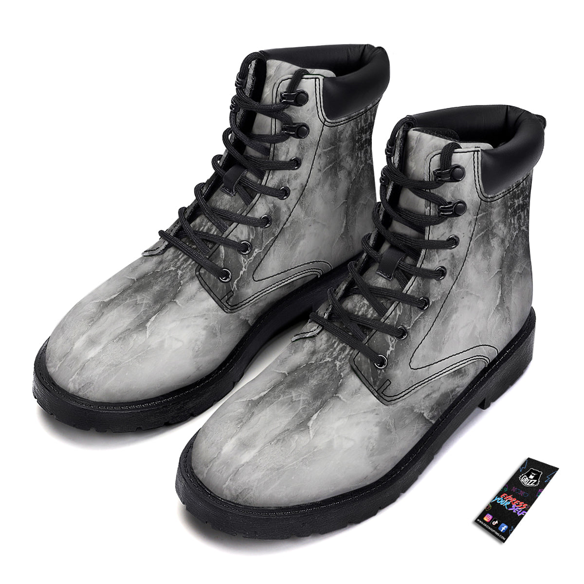 Smoke Marble White Grey Print Pattern Boots-grizzshop