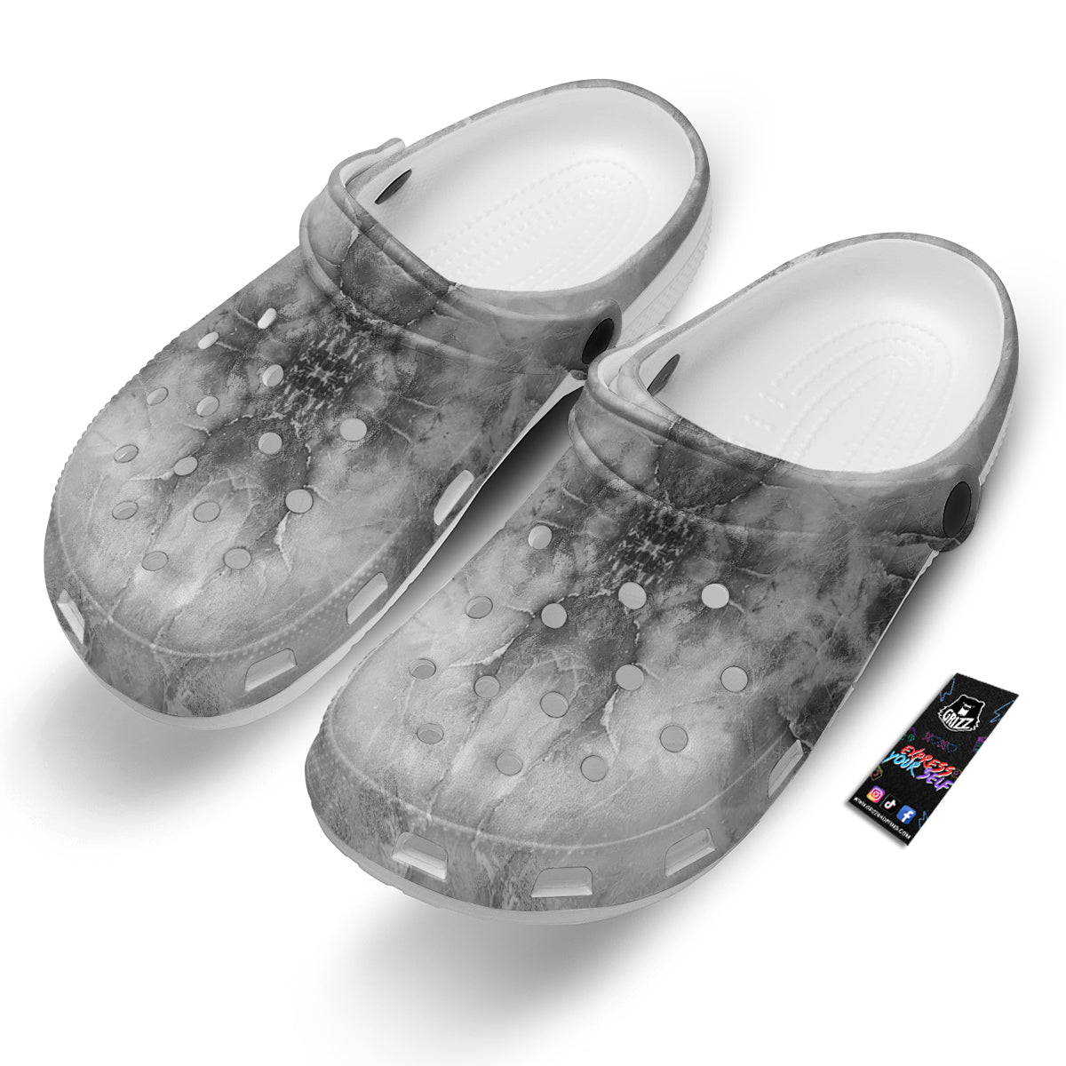 Smoke Marble White Grey Print Pattern Clog-grizzshop