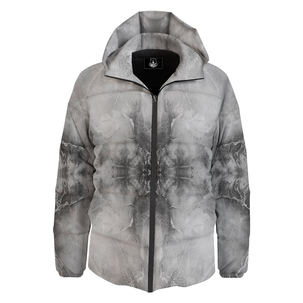 Smoke Marble White Grey Print Pattern Down Jacket-grizzshop