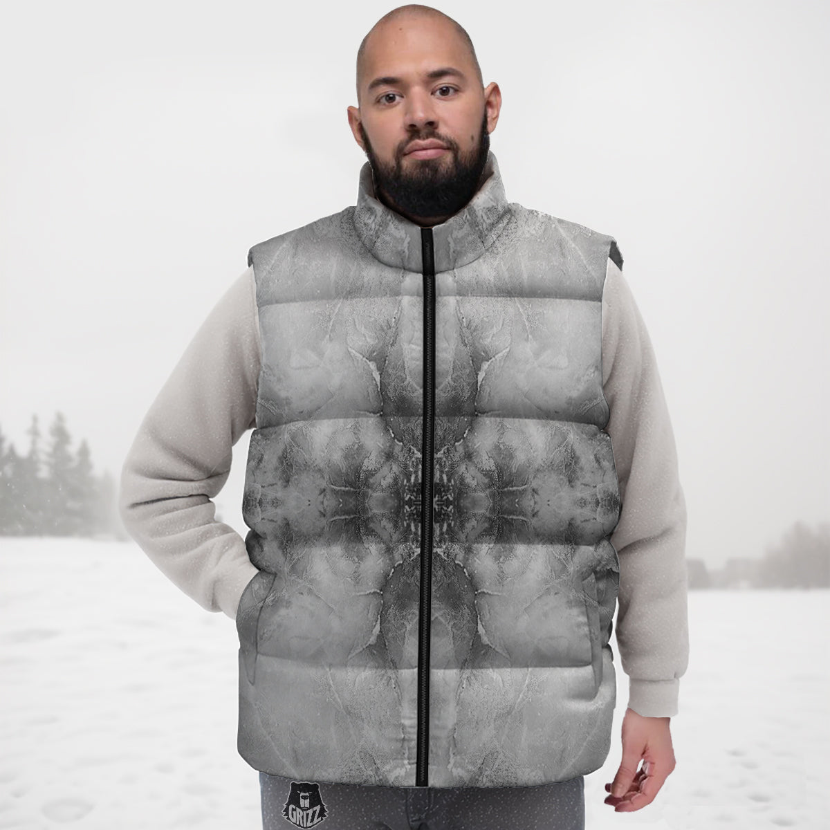 Smoke Marble White Grey Print Pattern Down Vest-grizzshop