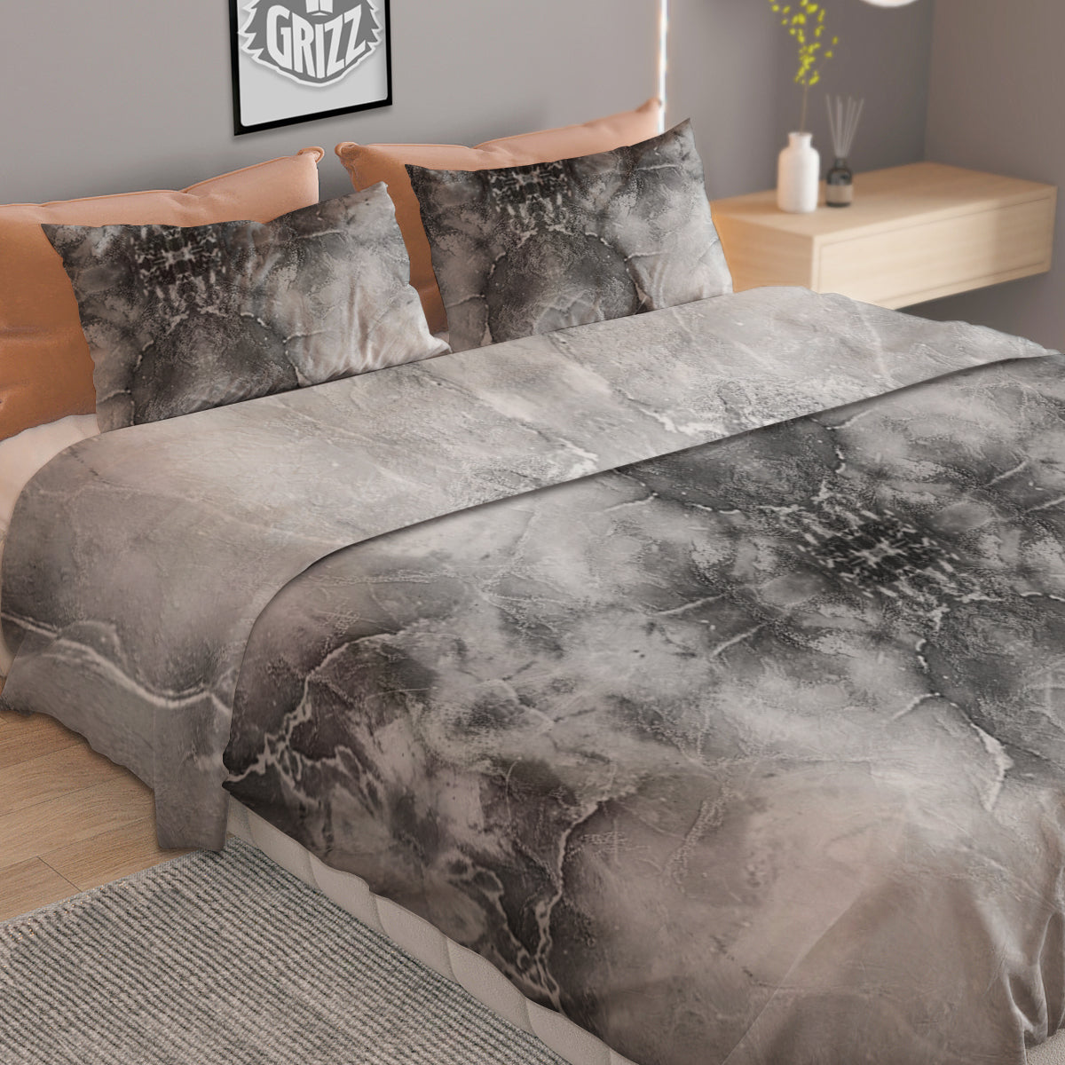 Smoke Marble White Grey Print Pattern Duvet Cover Bedding Set