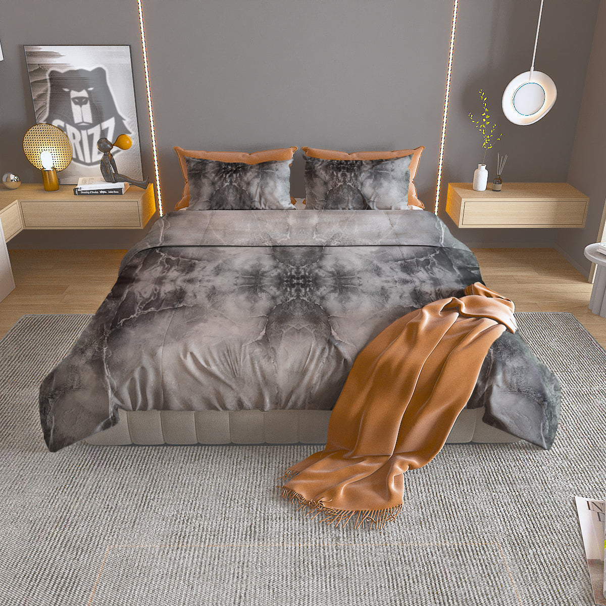 Smoke Marble White Grey Print Pattern Duvet Cover Bedding Set