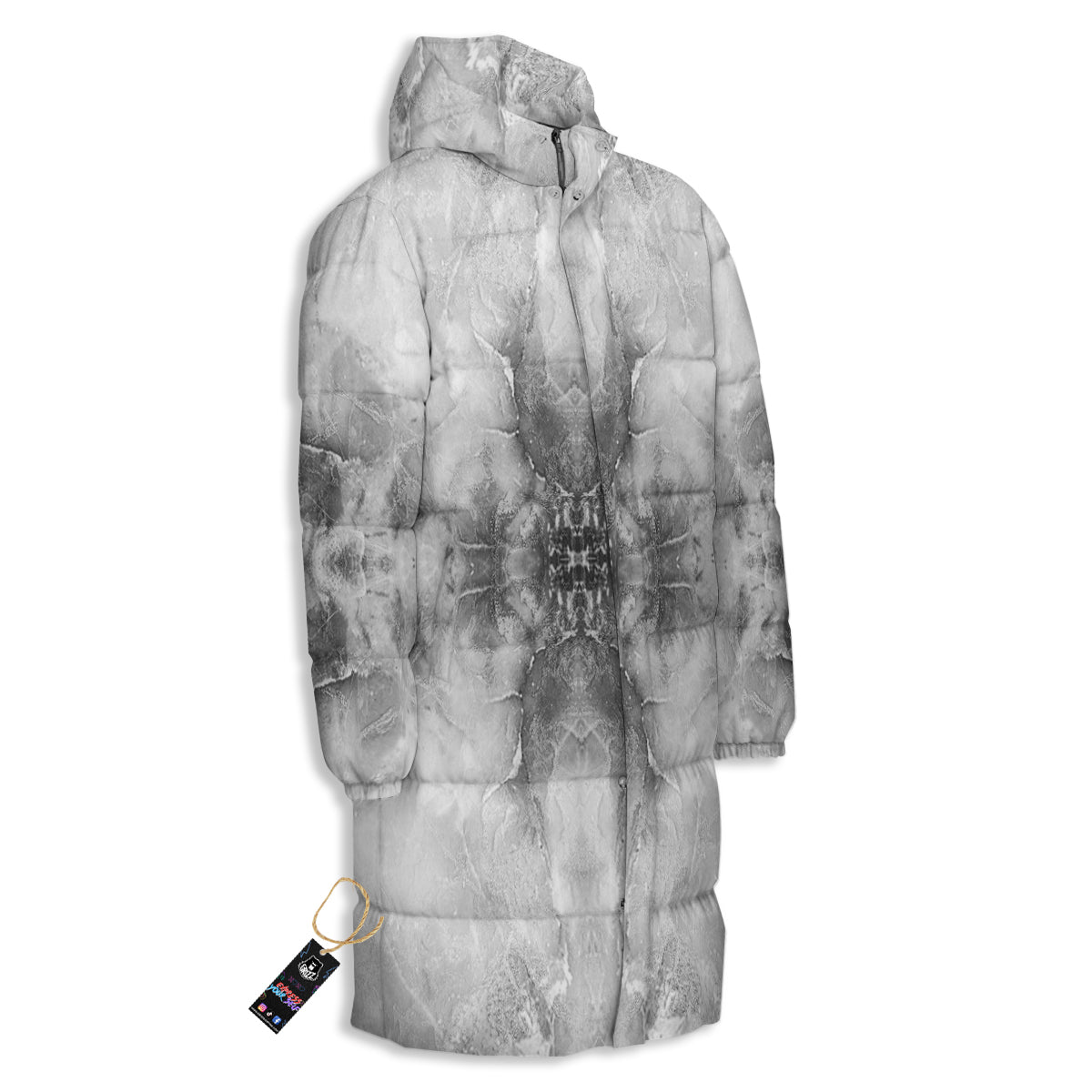 Smoke Marble White Grey Print Pattern Long Down Jacket-grizzshop