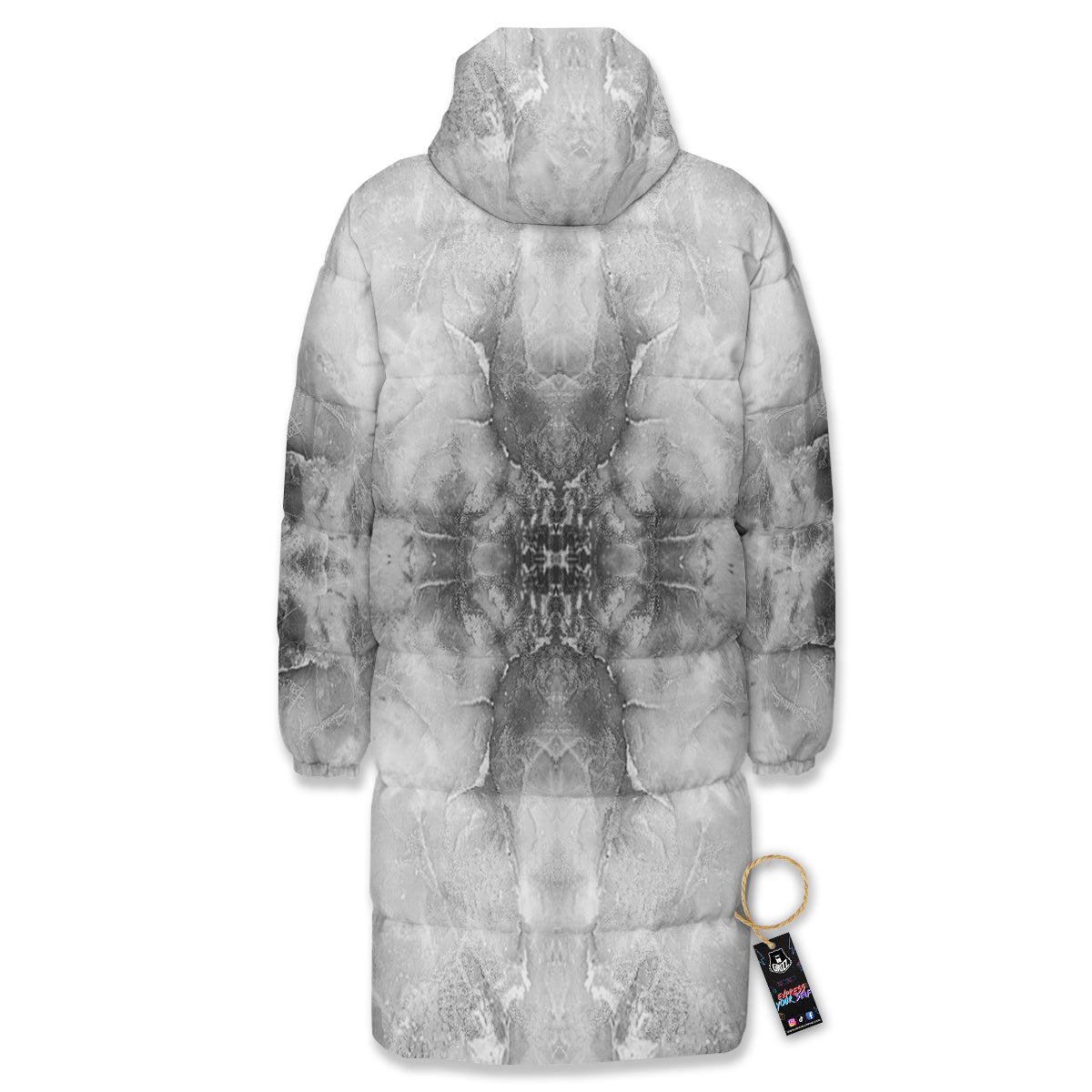 Smoke Marble White Grey Print Pattern Long Down Jacket-grizzshop