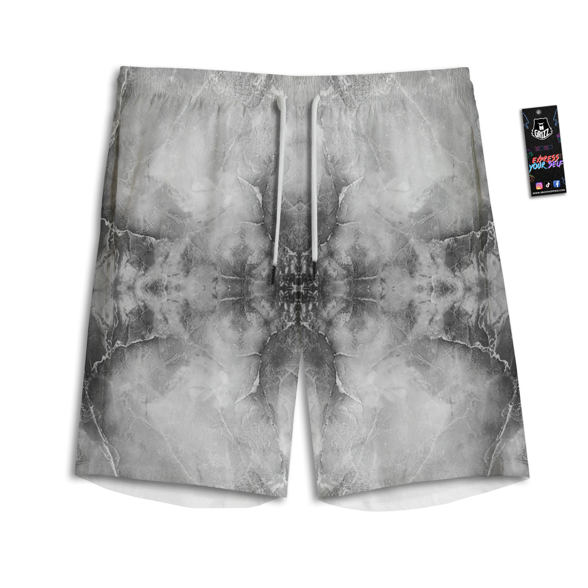 Smoke Marble White Grey Print Pattern Men's Athletic Shorts